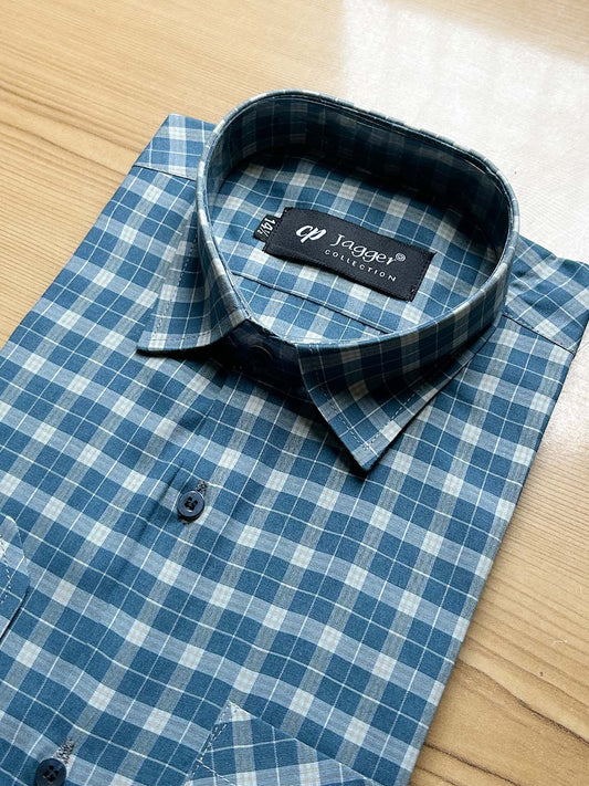 Sea Green Checks Formal Dress Shirt For Men MFS488