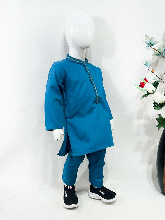 2Yrs - 17Yrs Sea Blue Kurta Pajama Suit For Boys AM BKS189