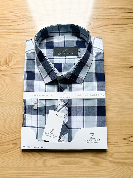 S Blue Checks Formal Dress Shirt For Men MFS547