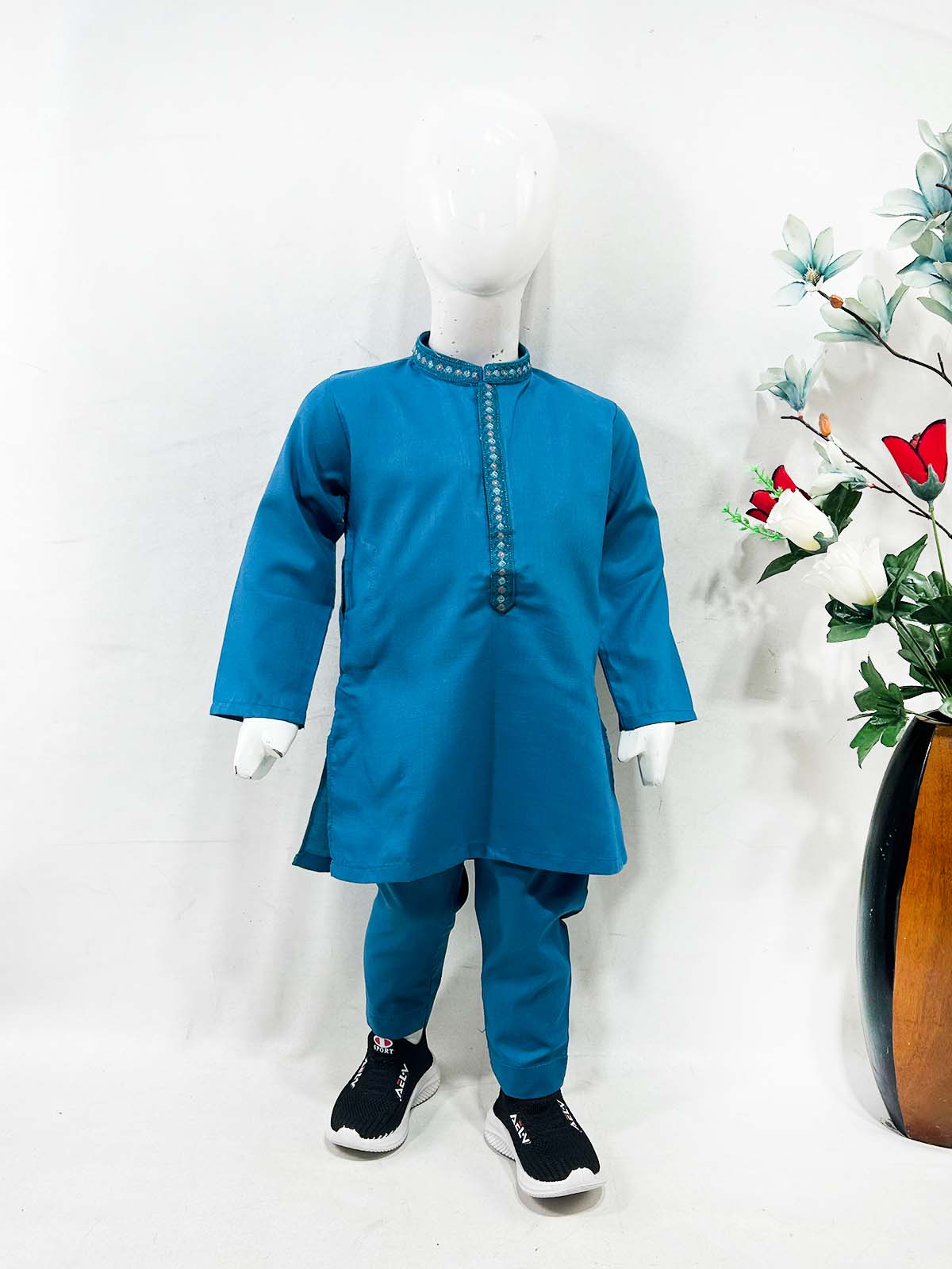 2Yrs - 17Yrs Sea Blue Kurta Pajama Suit For Boys AM BKS189