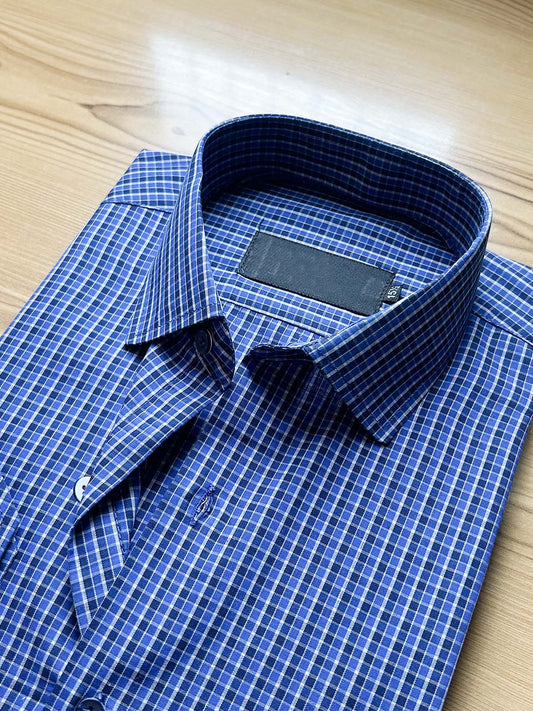 Blue Checks Formal Dress Shirt For Men MFS538