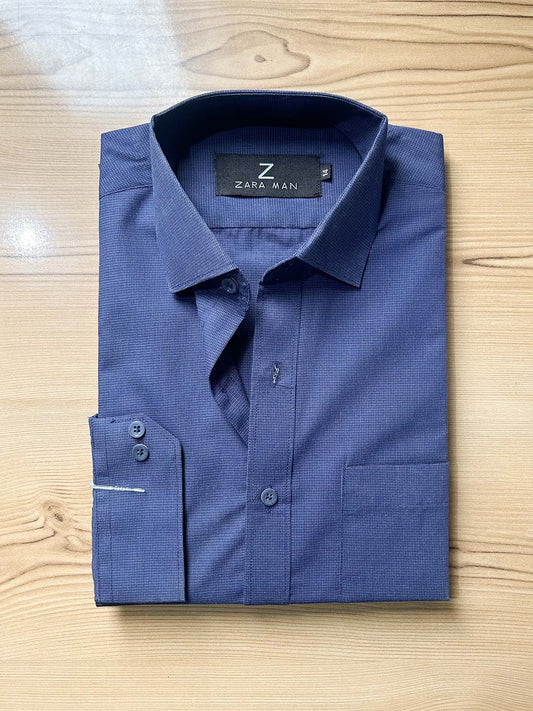 MFS612 Blue Micro Checks Formal Dress Shirt For Men
