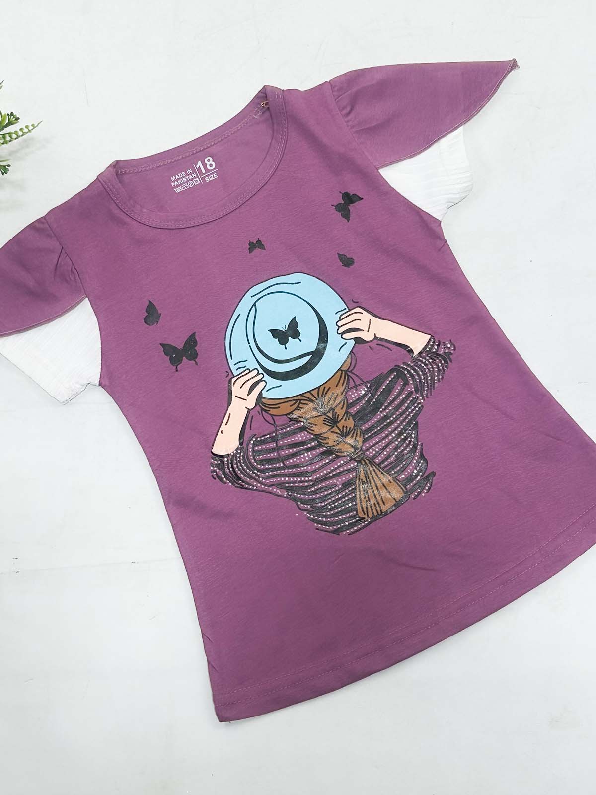2Yrs - 7Ys Hat Purple T-Shirt For Girls SK GTS107