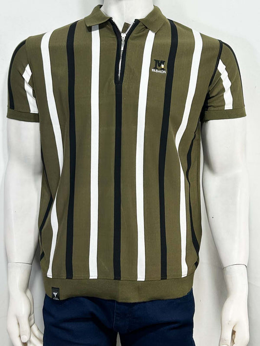 Green Striped Polo T-Shirt For Men MTS465