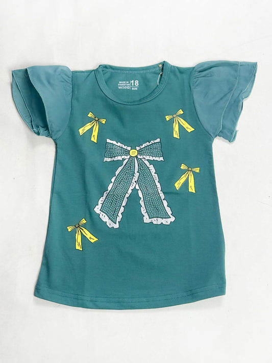 2Yrs - 7Ys Bow Green T-Shirt For Girls SK GTS131