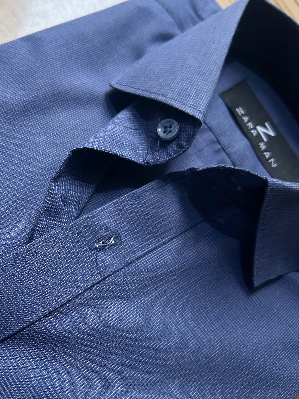 MFS612 Blue Micro Checks Formal Dress Shirt For Men