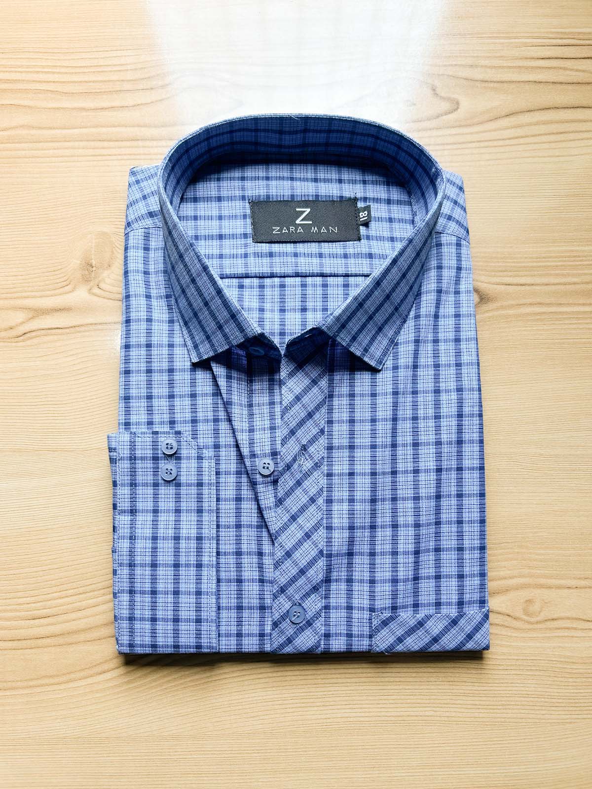 Blue Checks Formal Dress Shirt For Men MFS548