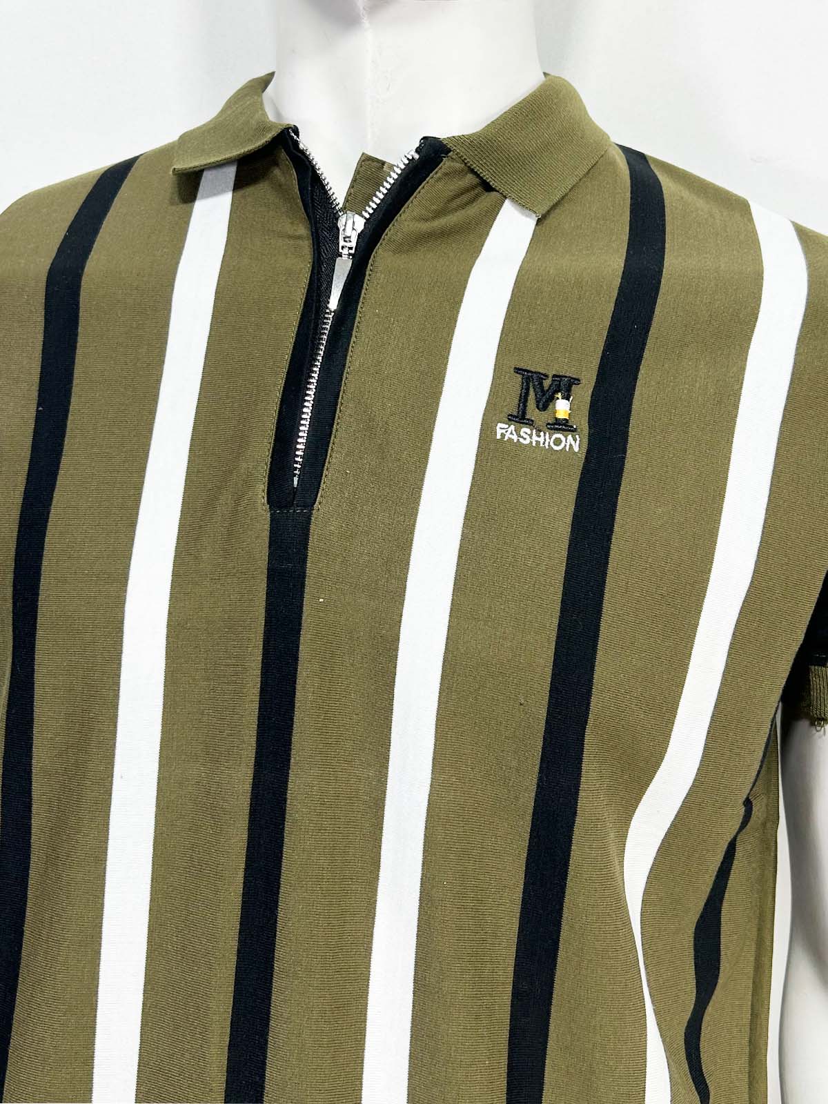 Green Striped Polo T-Shirt For Men MTS465