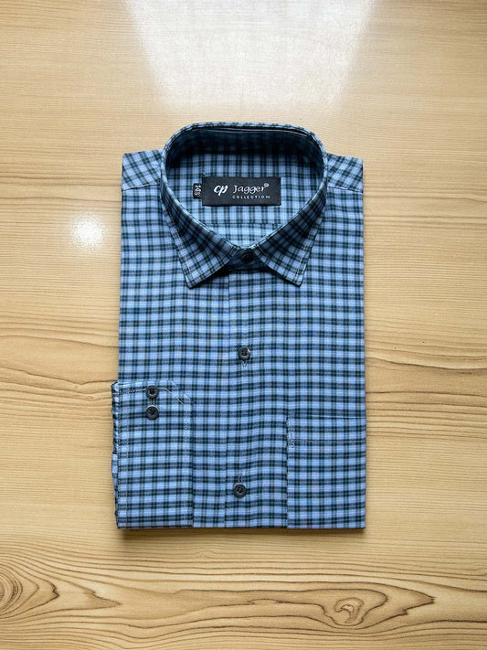 Blue Checks Formal Dress Shirt For Men MFS487
