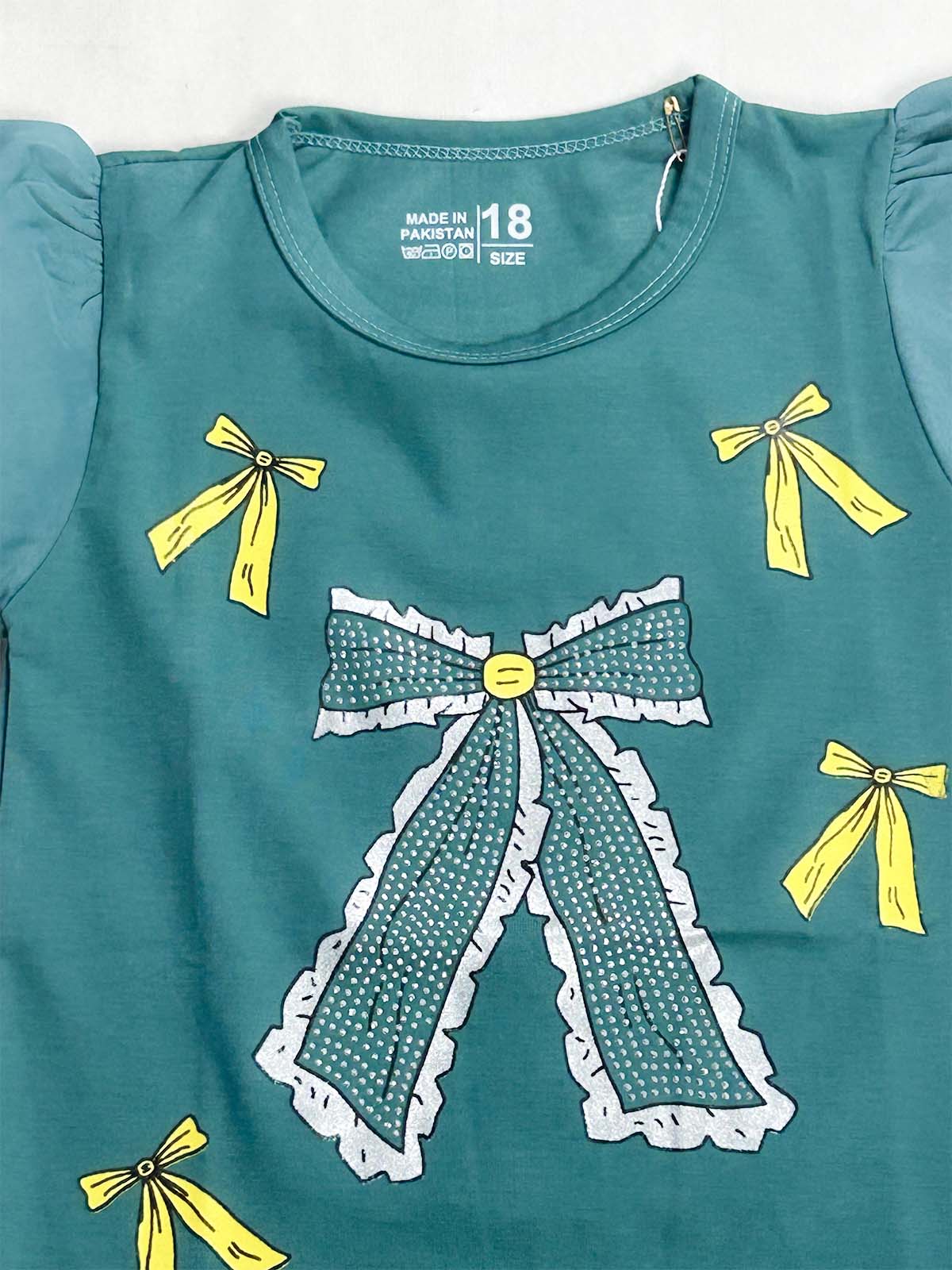 2Yrs - 7Ys Bow Green T-Shirt For Girls SK GTS131