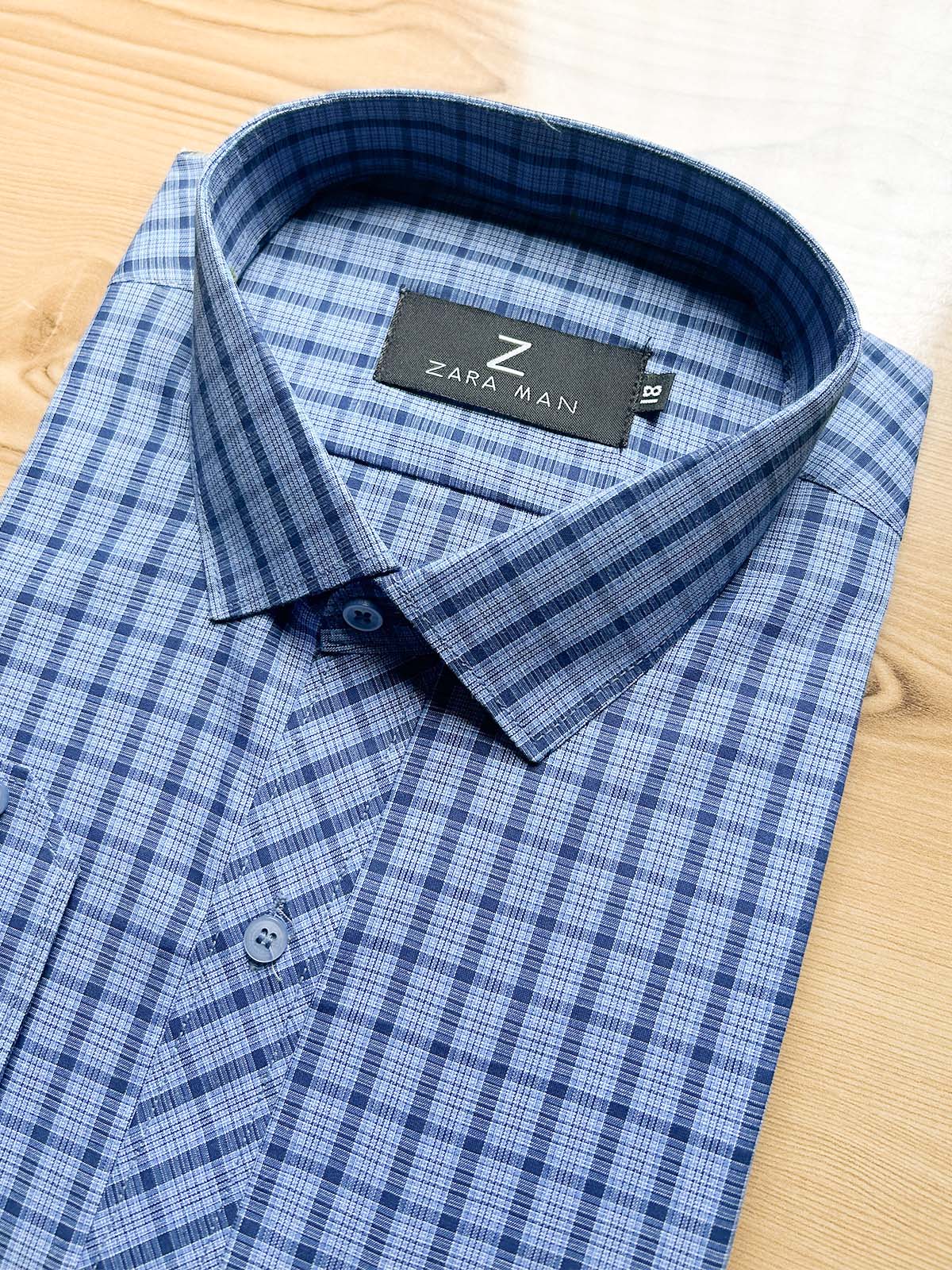 Blue Checks Formal Dress Shirt For Men MFS548