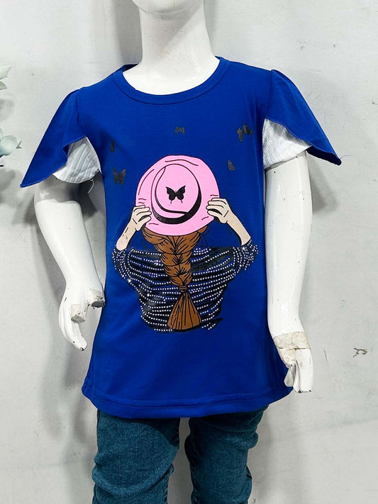 2Yrs - 7Ys Hat Blue T-Shirt For Girls SK GTS110
