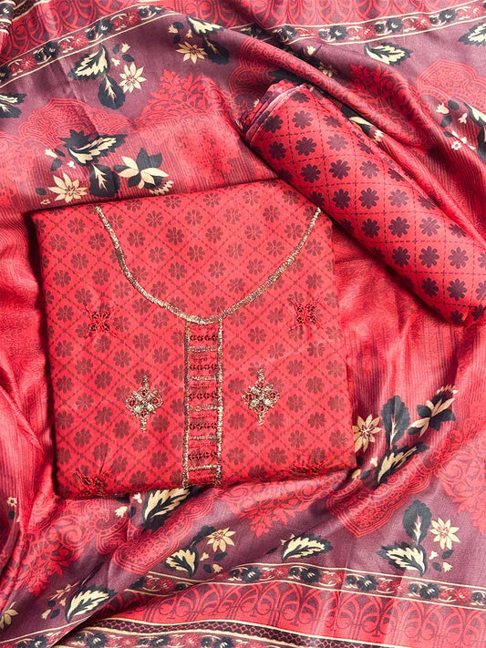 3Pcs Unstitched Digital Lawn Suit For Women WU257
