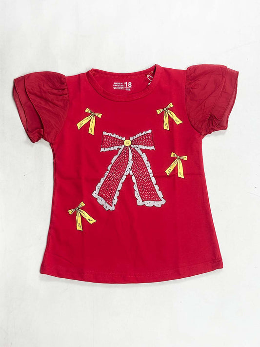 2Yrs - 7Ys Bow Red T-Shirt For Girls SK GTS132
