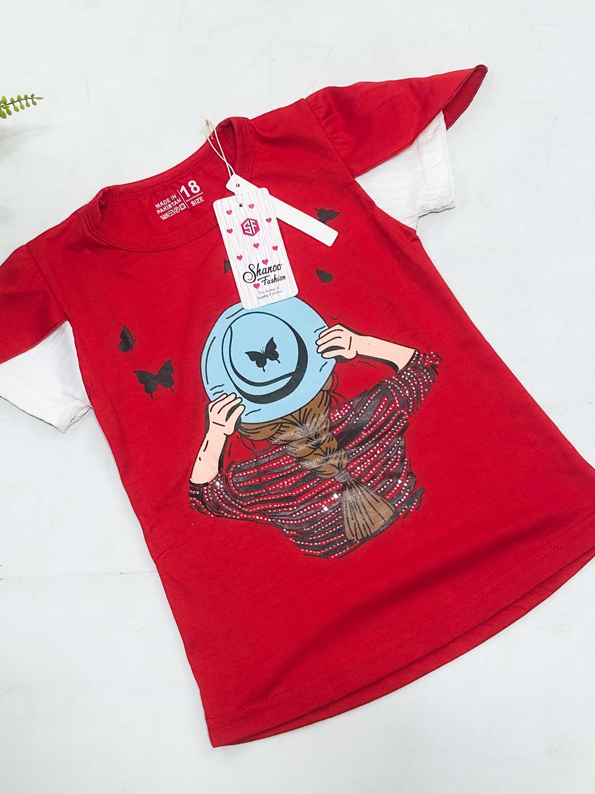 2Yrs - 7Ys Hat Red T-Shirt For Girls SK GTS109