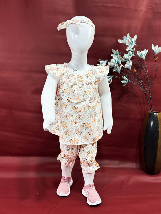 2Yrs - 5Yrs Beige Floral Frock For Girls GF36