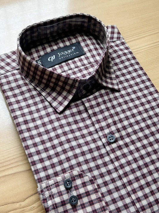 Fawn Checks Formal Dress Shirt For Men MFS485