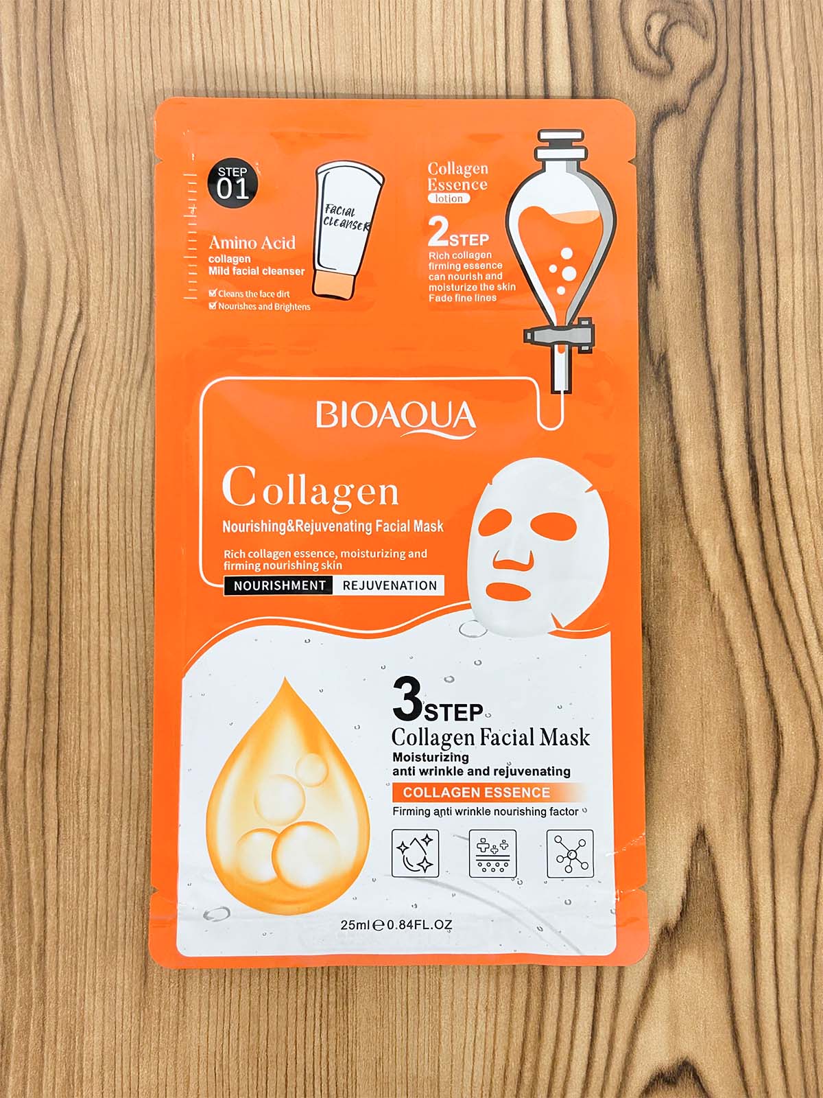Pack of 4 3-Step Collagen, Niacinamide, Hyaluronic Acid & Aloe Vera Sheet Mask C63