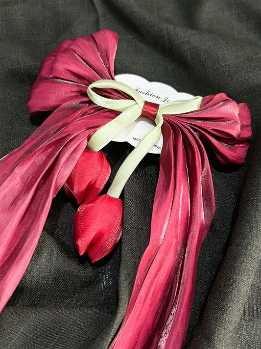 Maroon Tulip Hair Bow Clip GHB70