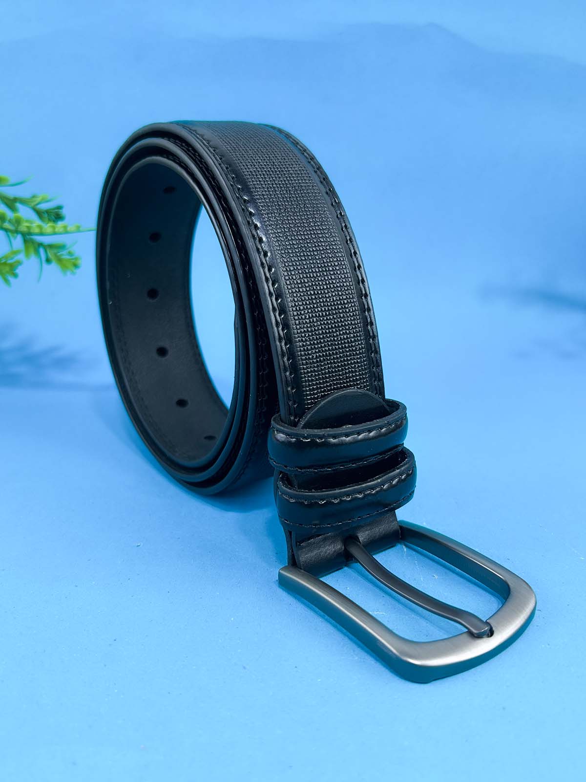 Black Faux Leather Belt For Men MB83
