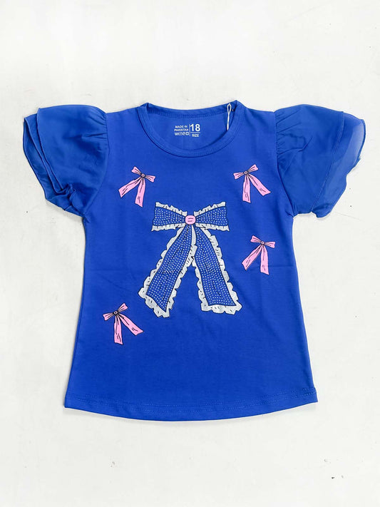 2Yrs - 7Ys Bow Blue T-Shirt For Girls SK GTS133