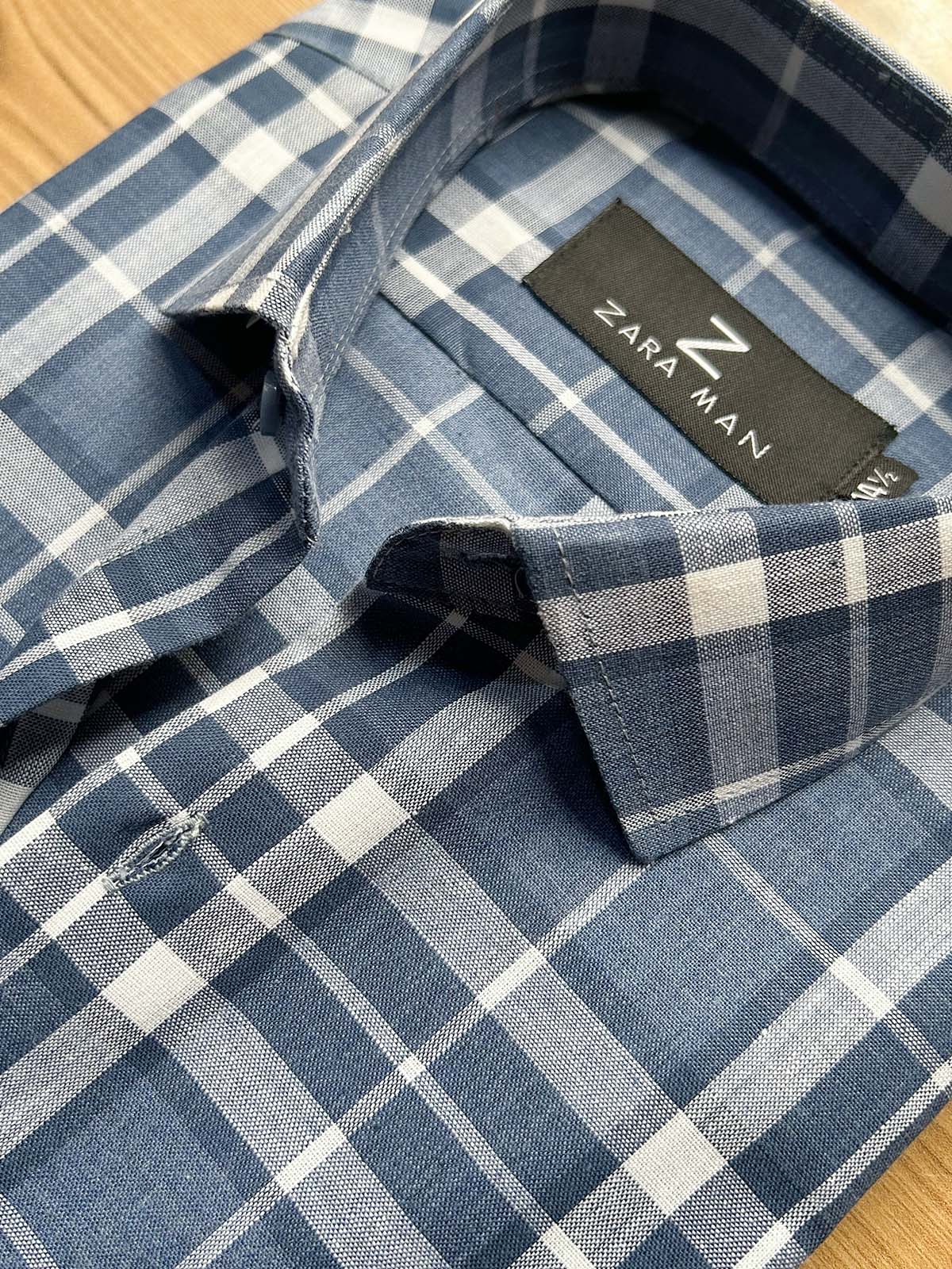 MFS614 Blue Checks Formal Dress Shirt For Men