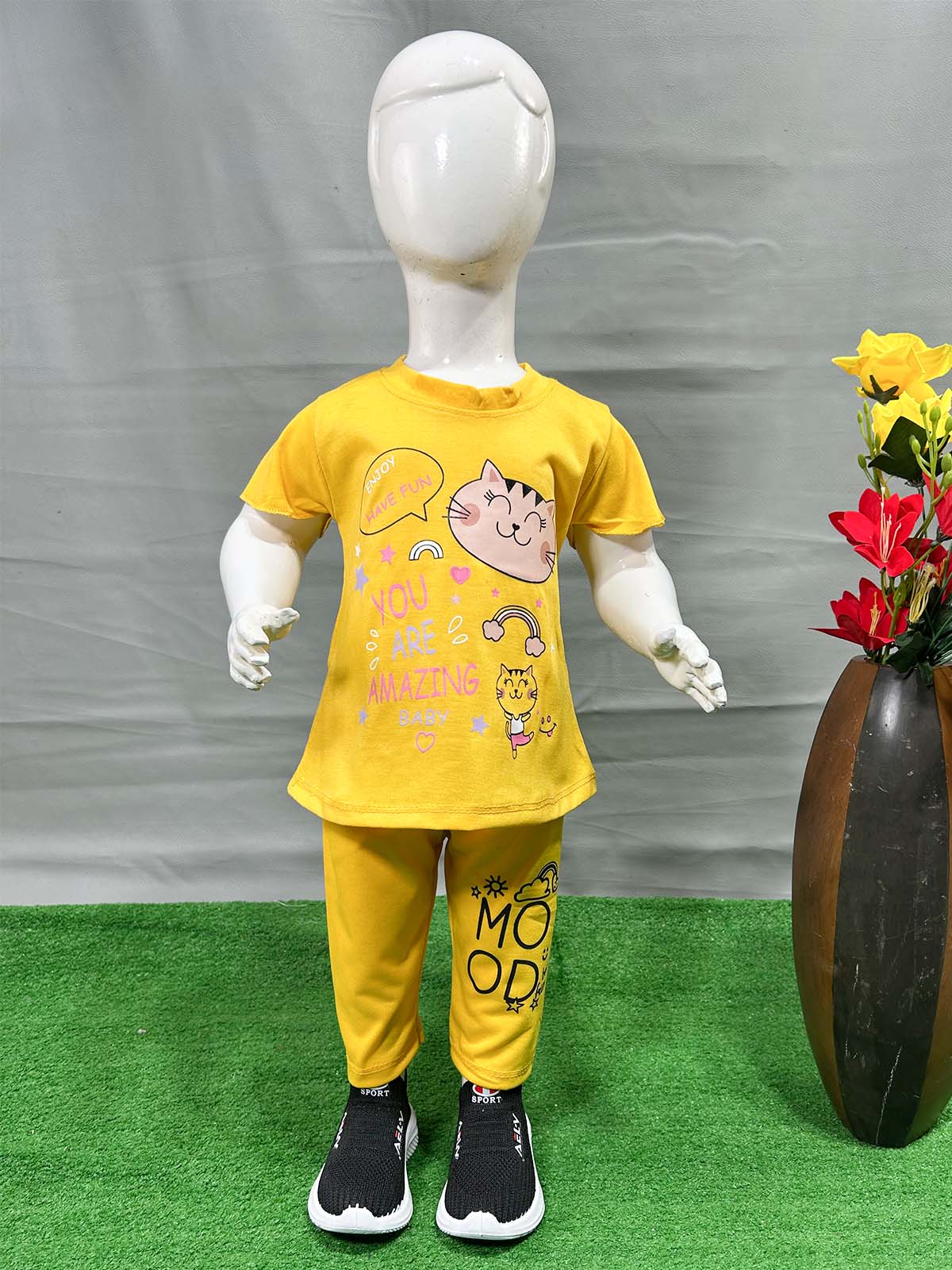 1Yr - 4Yrs Cat Yellow Suit For Girls RG GS325