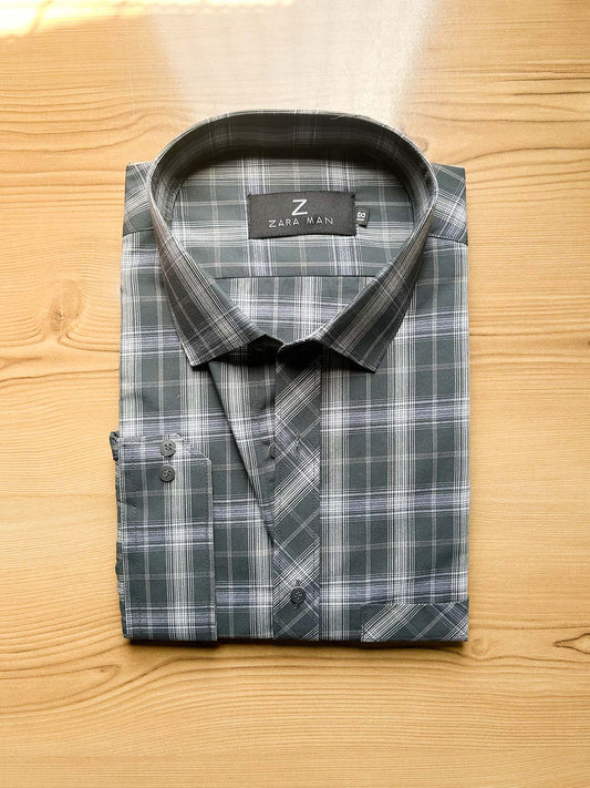 Grey Checks Formal Dress Shirt For Men MFS550
