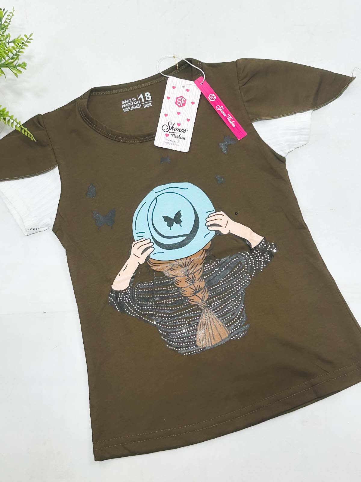 2Yrs - 7Ys Hat Brown T-Shirt For Girls SK GTS108