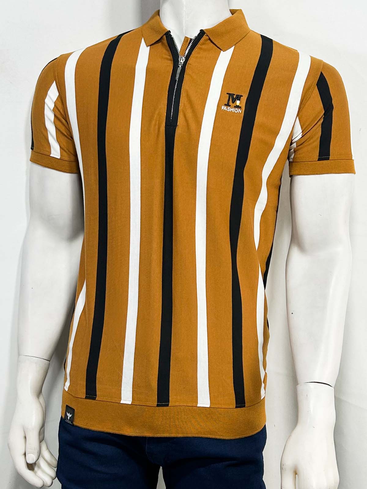 Yellow Striped Polo T-Shirt For Men MTS467