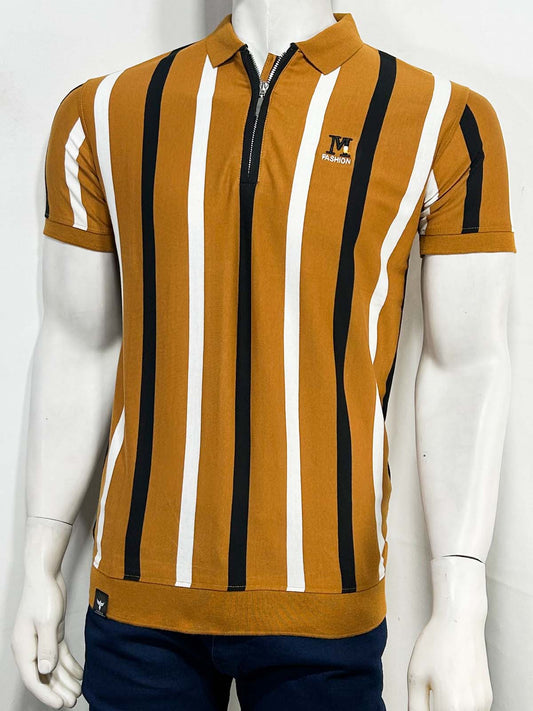 Yellow Striped Polo T-Shirt For Men MTS467
