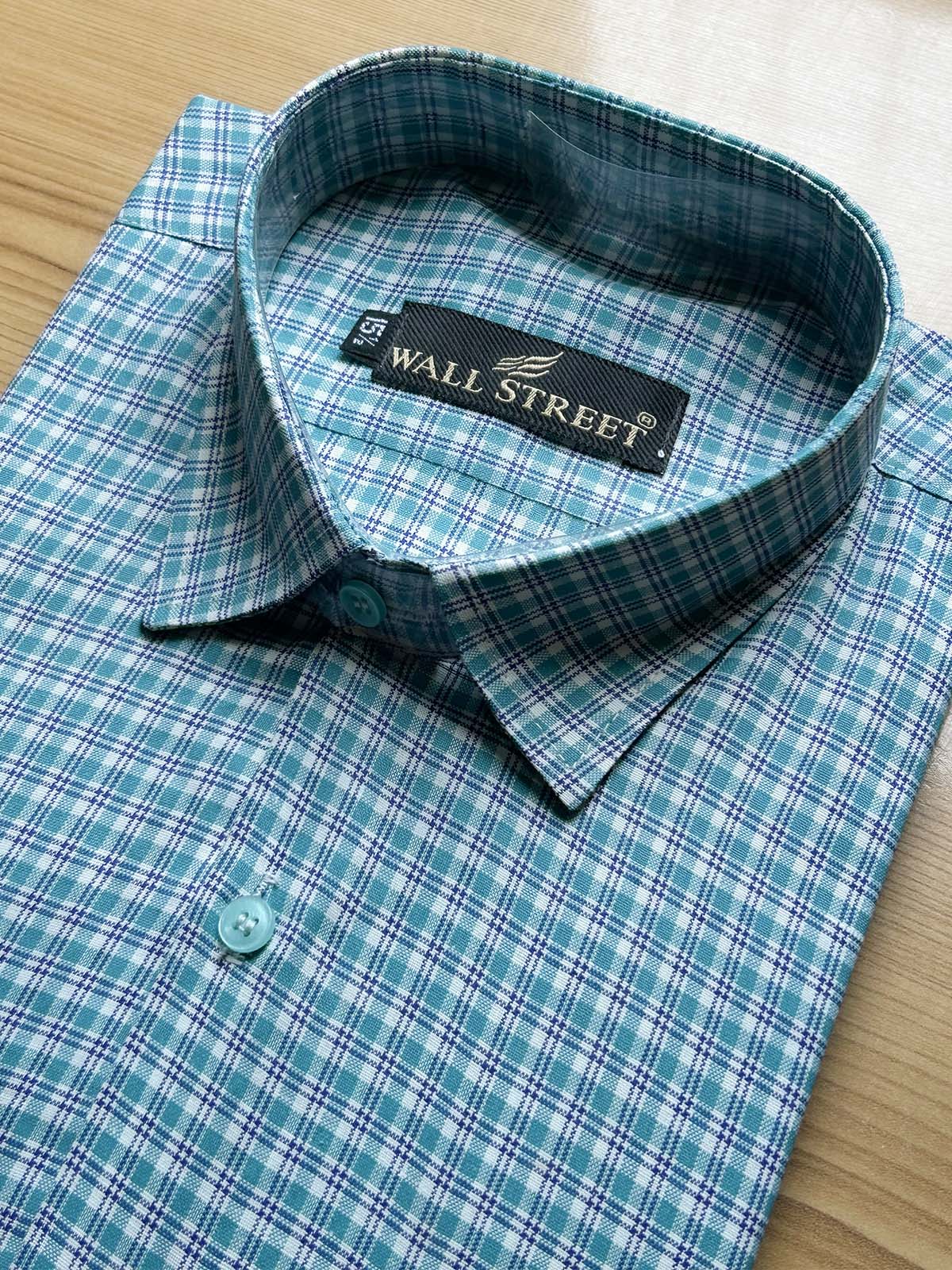 Green Checks Formal Dress Shirt For Men MFS484