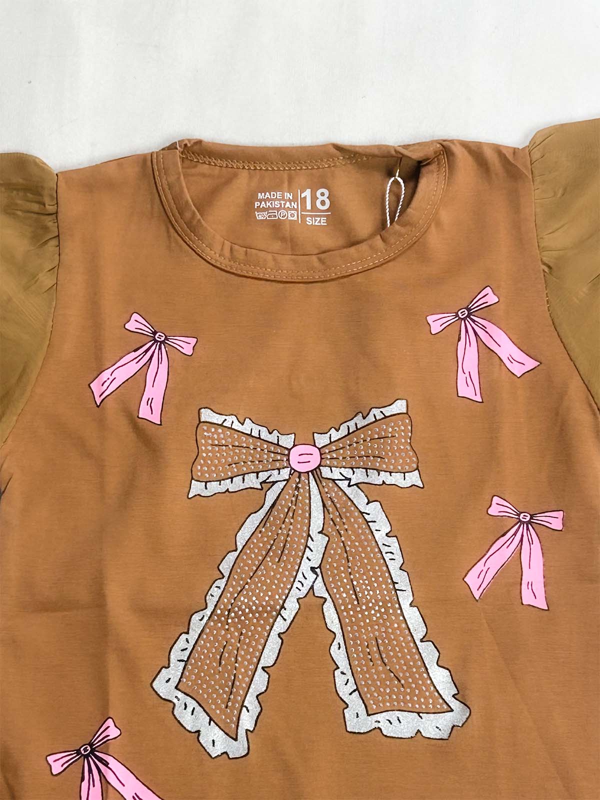 2Yrs - 7Ys Bow Brown T-Shirt For Girls SK GTS134