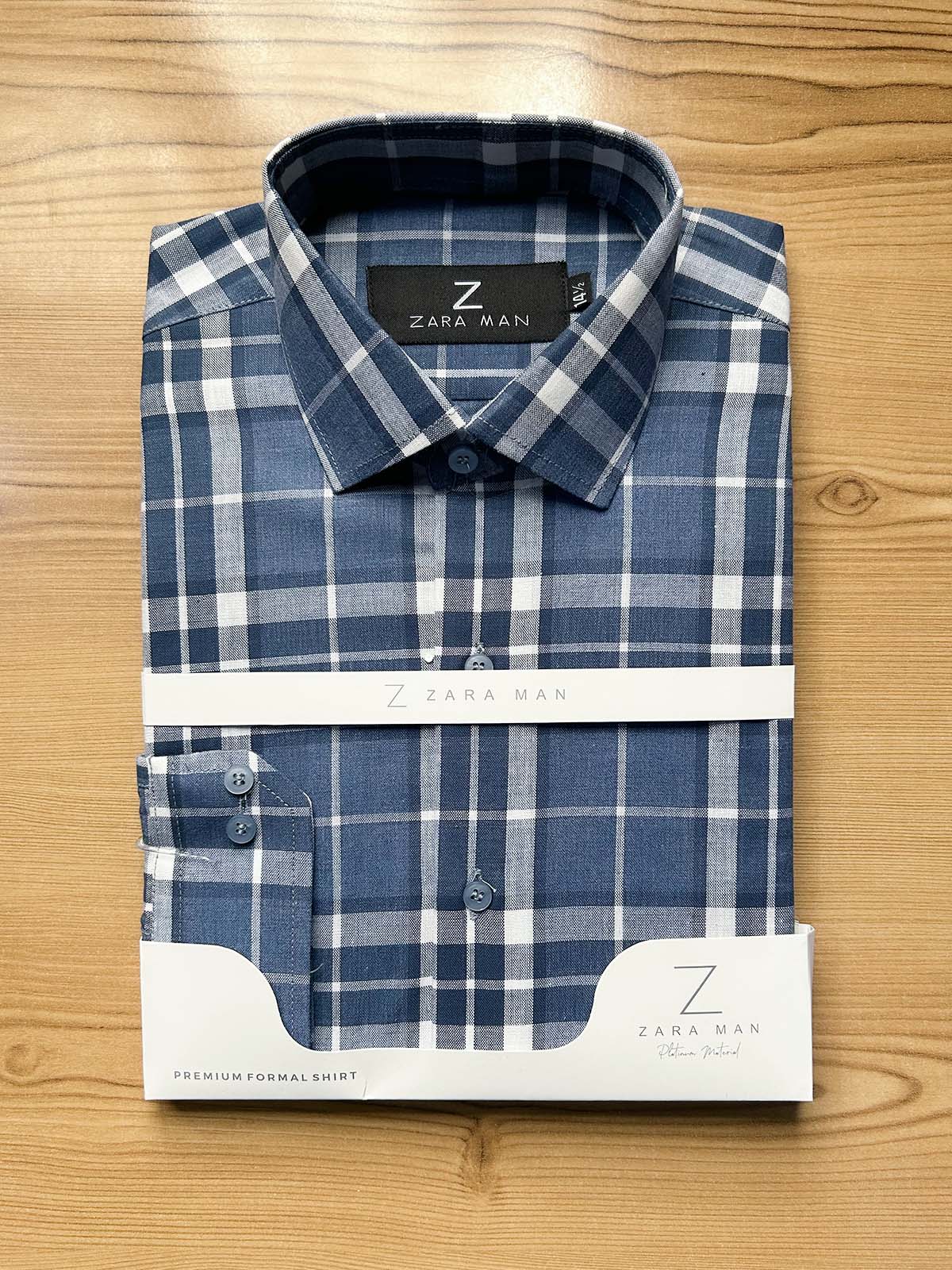 MFS614 Blue Checks Formal Dress Shirt For Men