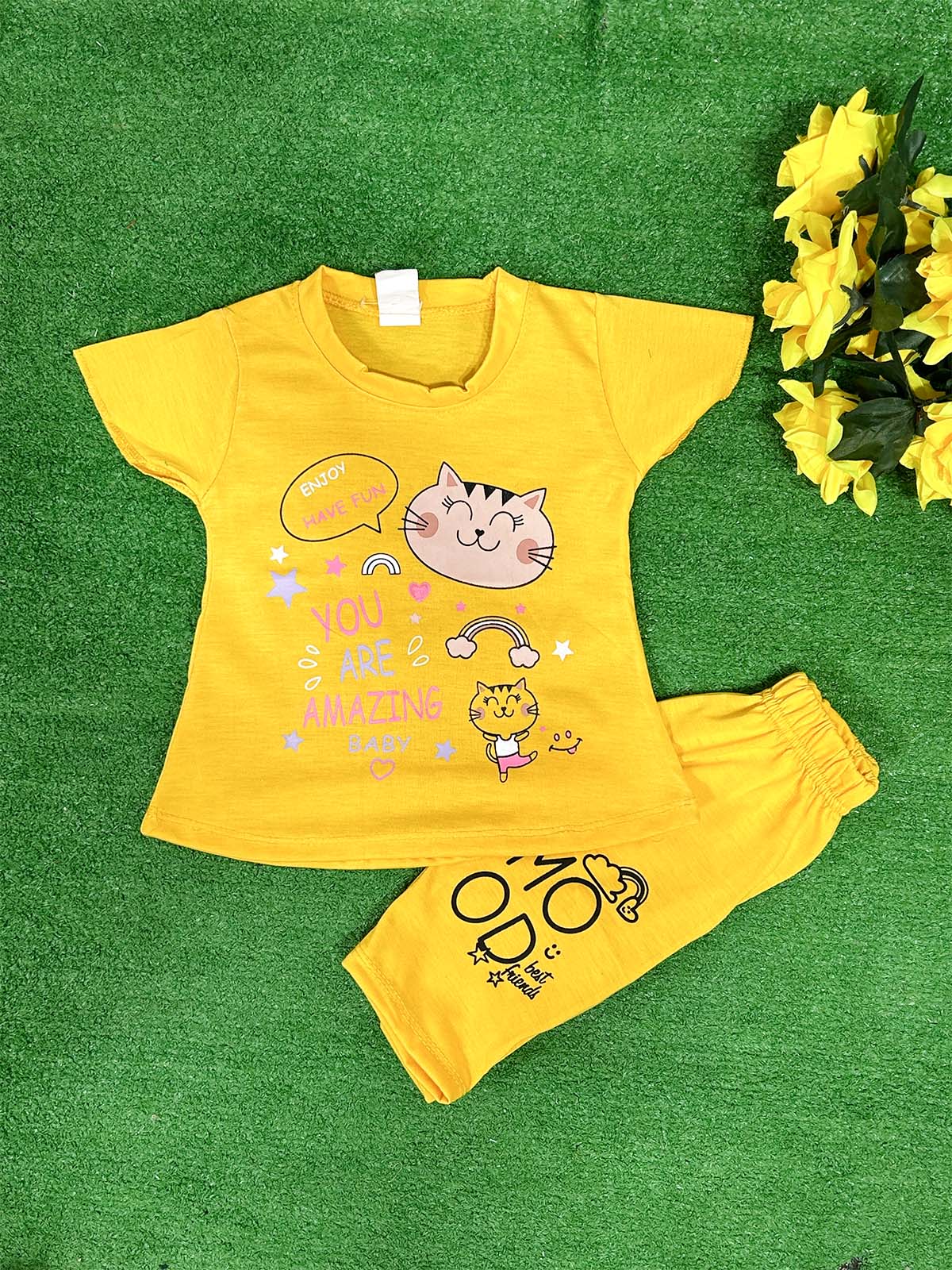 1Yr - 4Yrs Cat Yellow Suit For Girls RG GS325