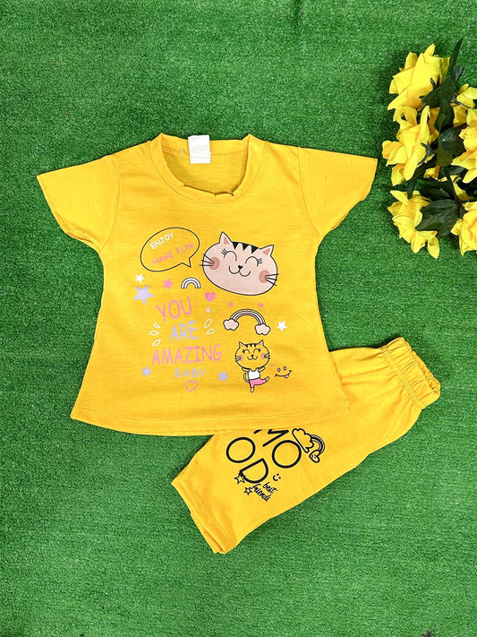 1Yr - 4Yrs Cat Yellow Suit For Girls RG GS325