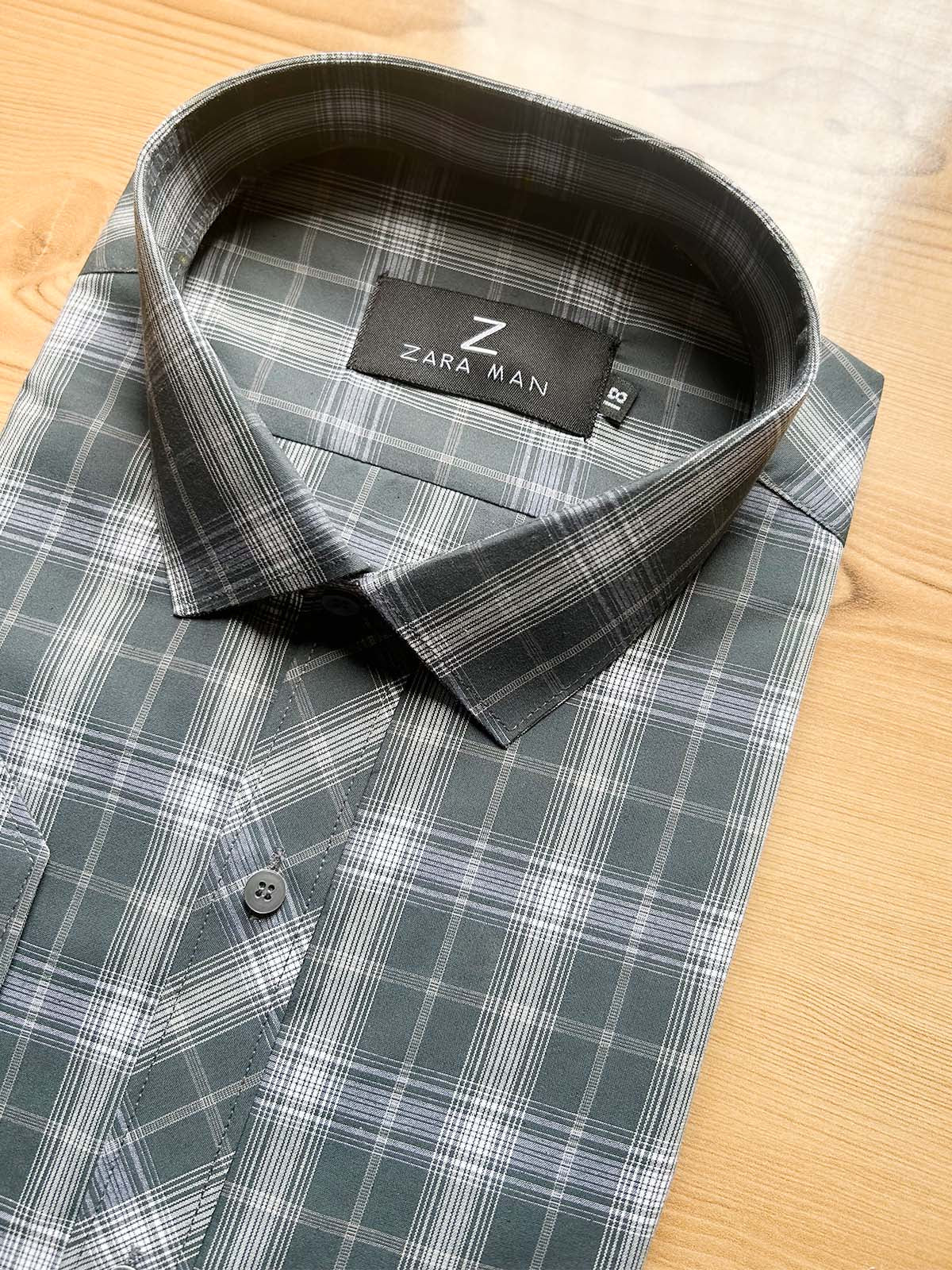 Grey Checks Formal Dress Shirt For Men MFS550