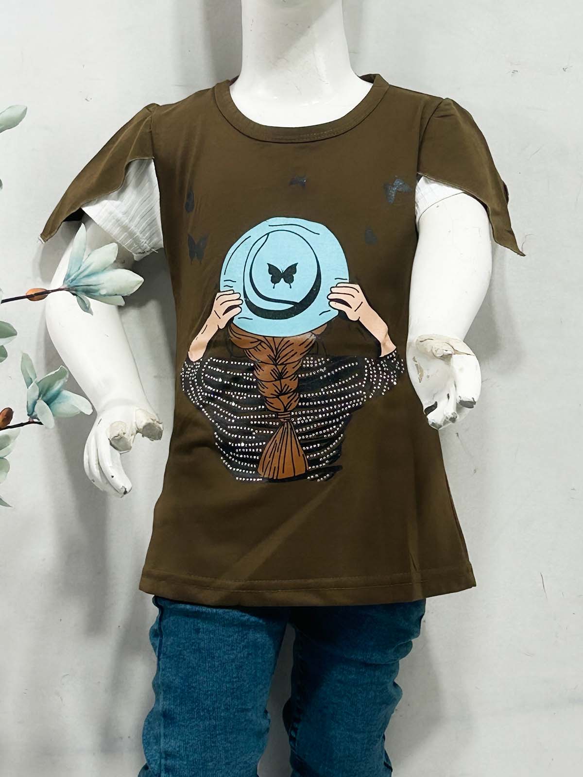 2Yrs - 7Ys Hat Brown T-Shirt For Girls SK GTS108