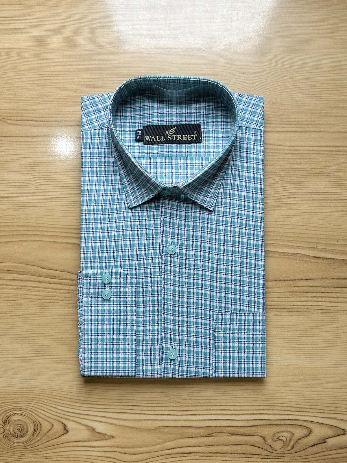 Green Checks Formal Dress Shirt For Men MFS484