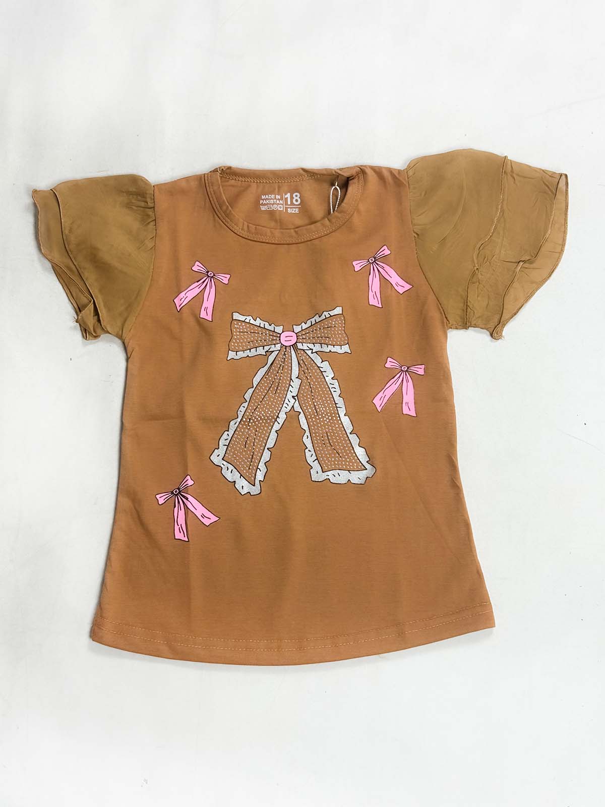 2Yrs - 7Ys Bow Brown T-Shirt For Girls SK GTS134