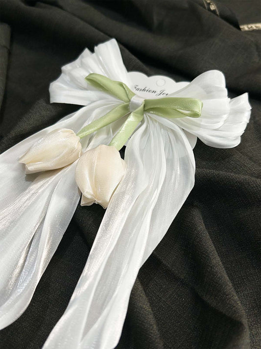 White Tulip Hair Bow Clip GHB72