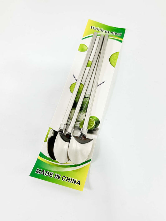 3Pcs Stainless Steel Cocktail Straw & Spoon