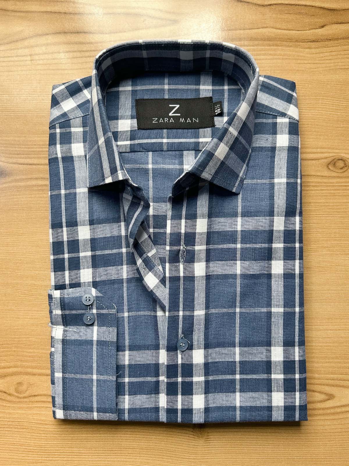 MFS614 Blue Checks Formal Dress Shirt For Men