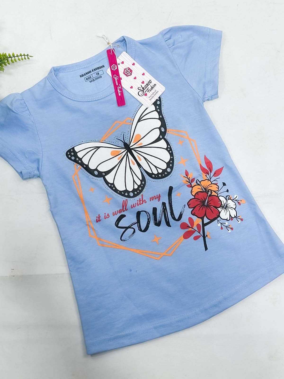 2Yrs - 7Ys Butterfly Blue T-Shirt For Girls SK GTS96