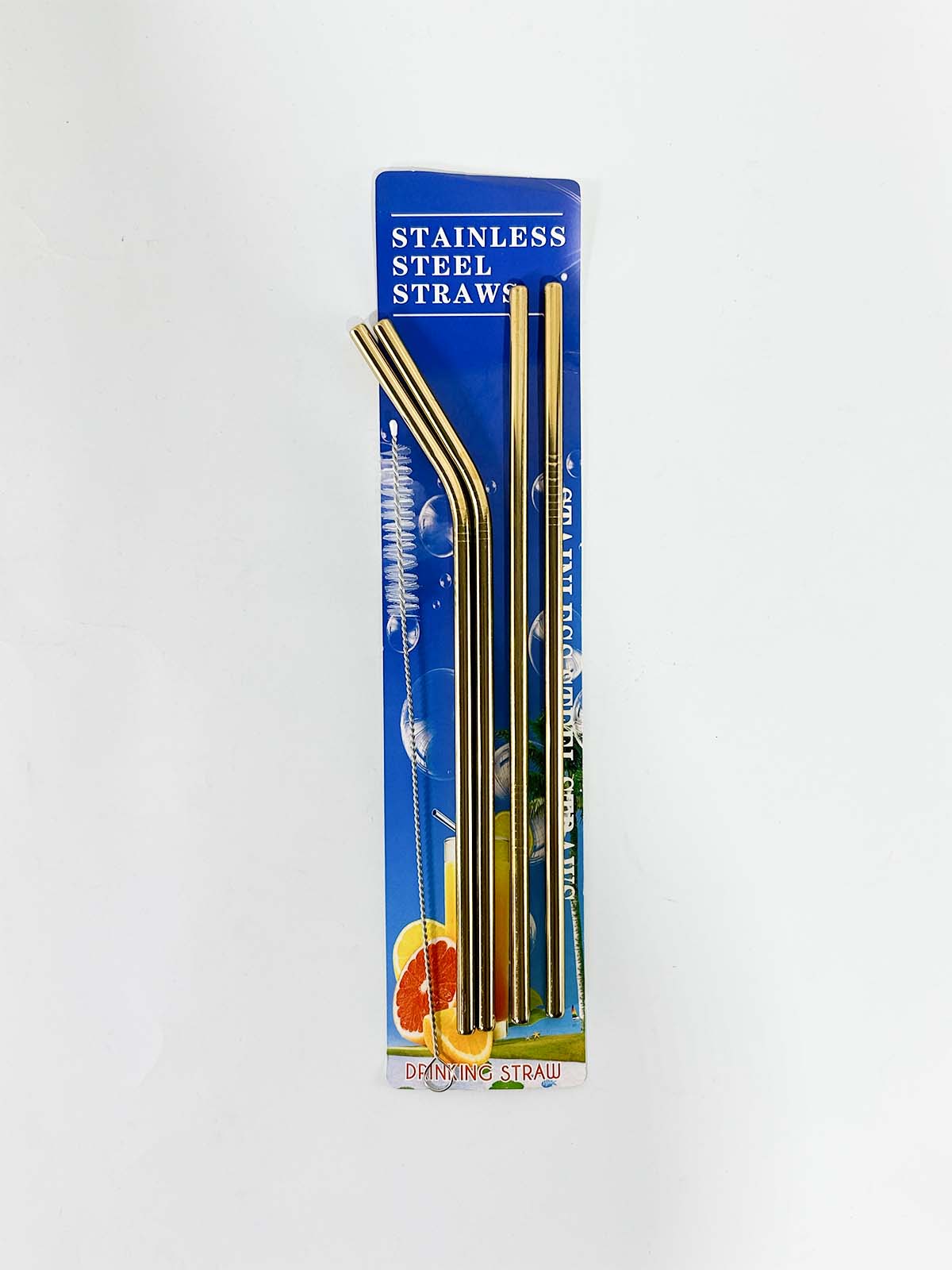 Pack of 4 Reusable Stainless Steel Drinking Straws With Cleaning Brush