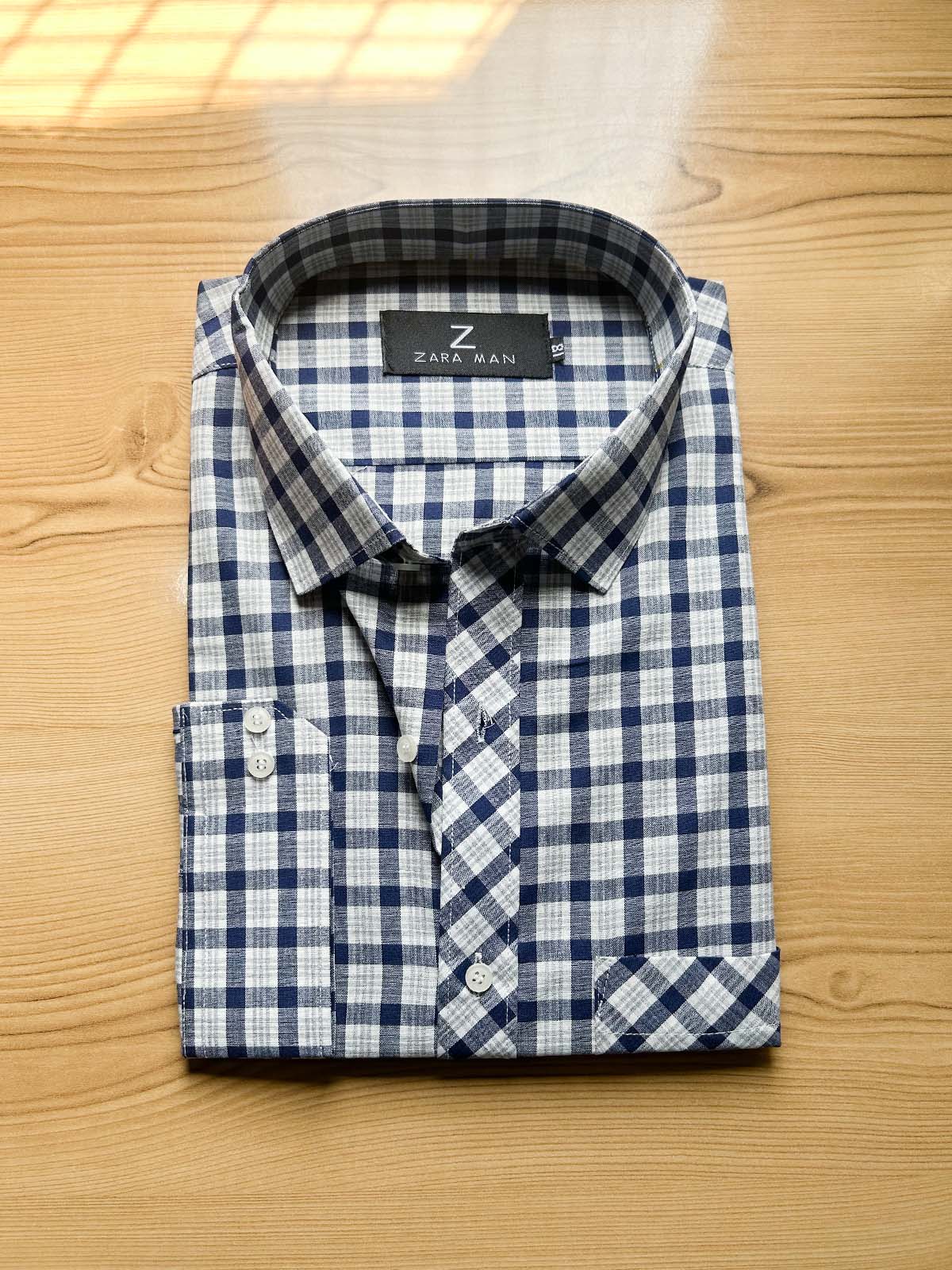 Grey Checks Formal Dress Shirt For Men MFS551