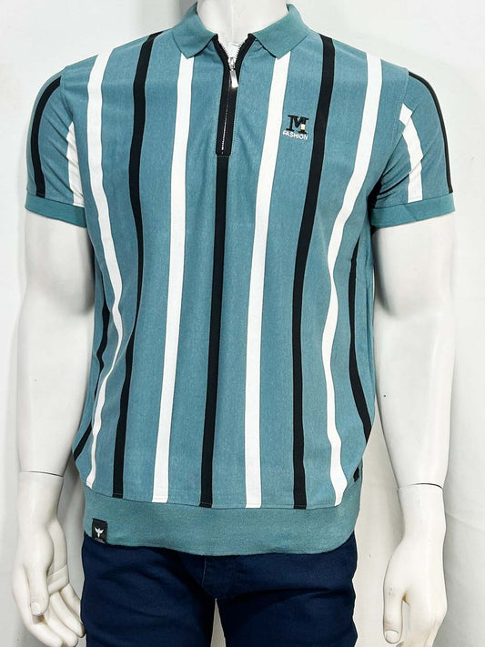 G Grey Striped Polo T-Shirt For Men MTS468