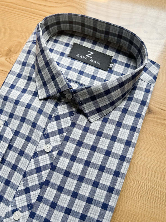 Grey Checks Formal Dress Shirt For Men MFS551