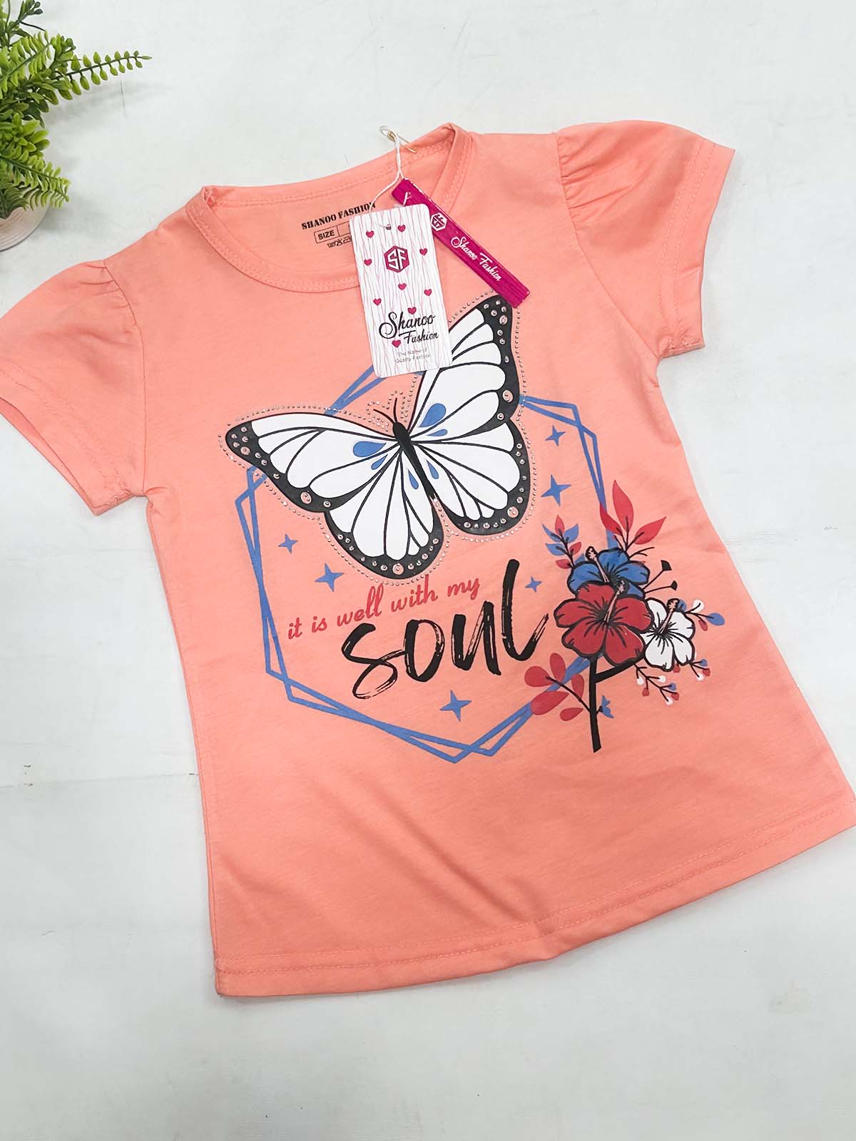 2Yrs - 7Ys Butterfly Orange T-Shirt For Girls SK GTS97