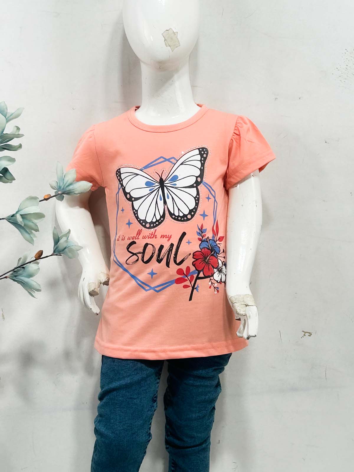 2Yrs - 7Ys Butterfly Orange T-Shirt For Girls SK GTS97